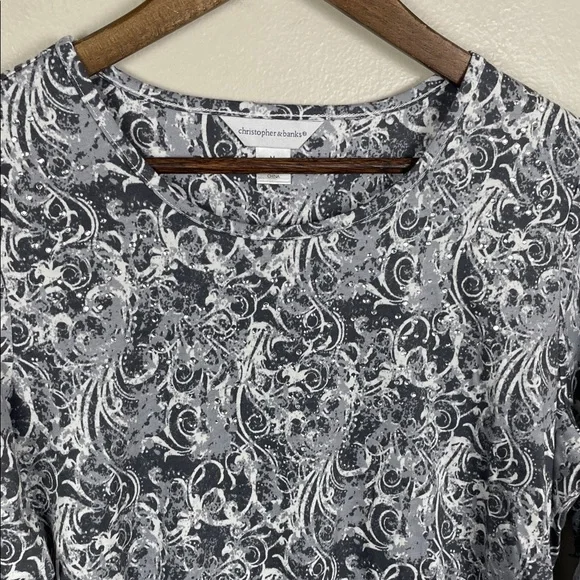 NWOT Christopher & Banks Black and White Swirl Long Sleeve Top - Picture 2 of 5